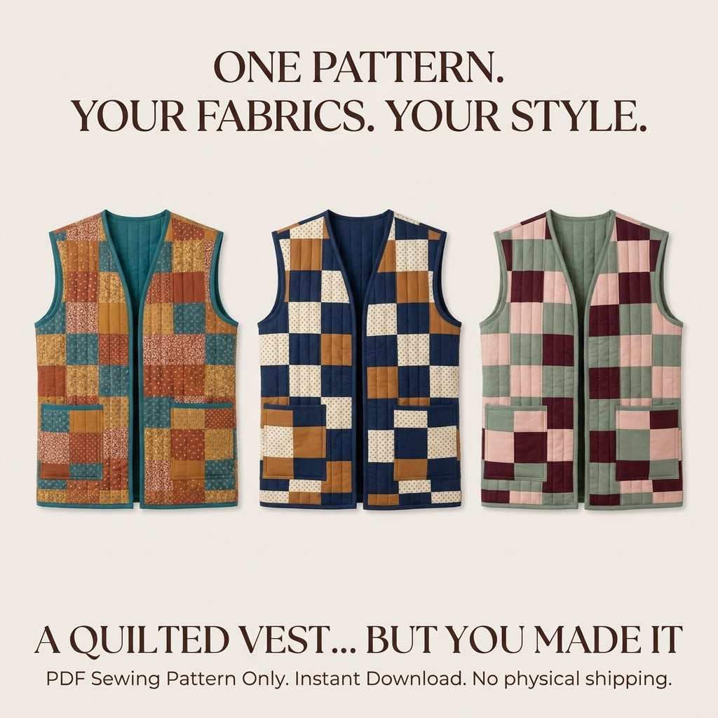 Quilted Vest Sewing Pattern – Patchwork Vest with Patch Pockets