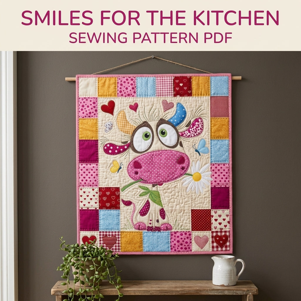 Cow Appliqué Mini Quilt Sewing Pattern PDF – Whimsical Farm Wall Quilt