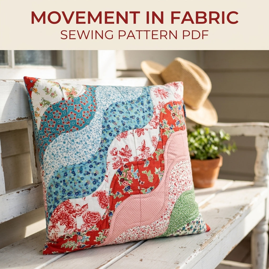 Wave Patchwork Cushion Sewing Pattern PDF – Curved Piecing Pillow