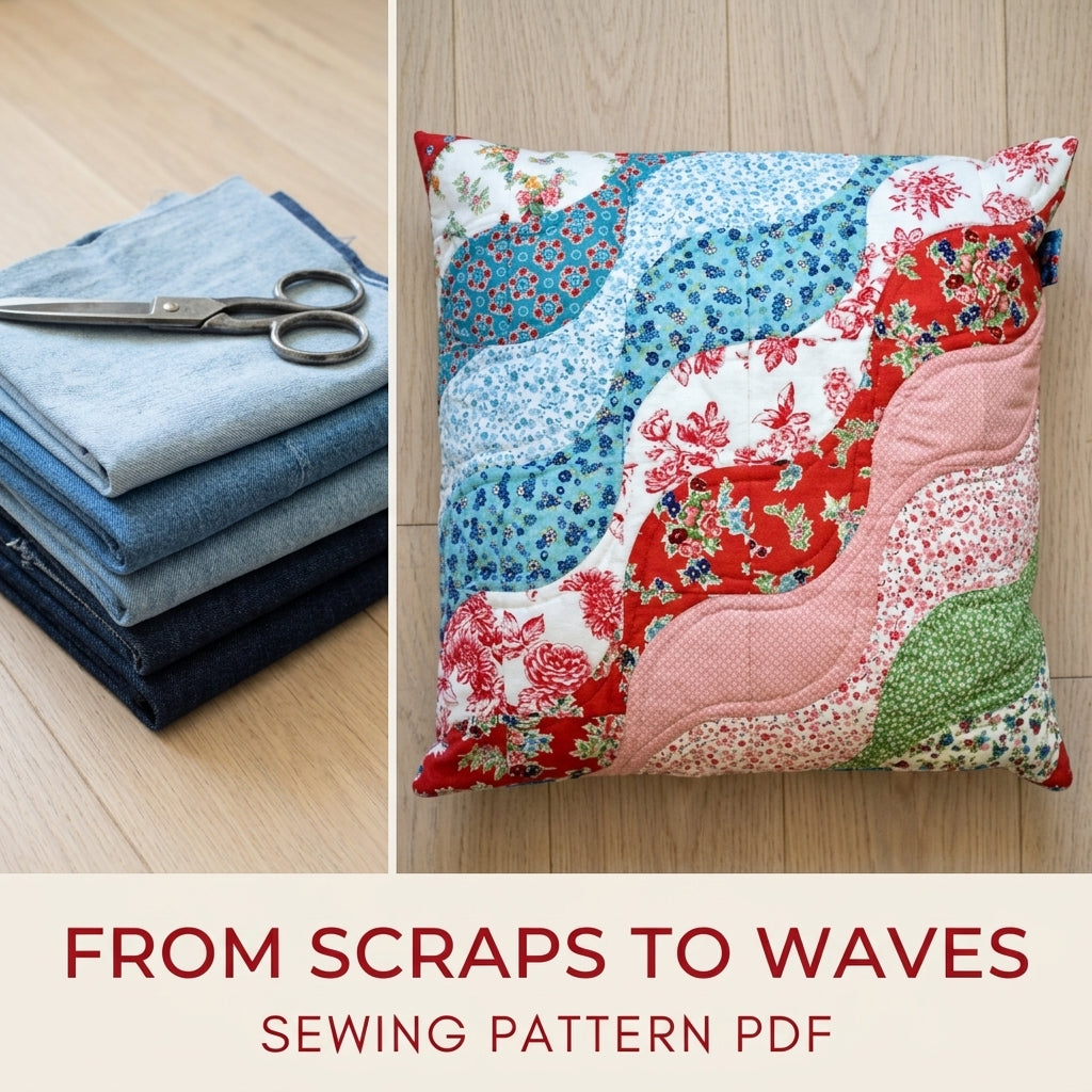 Wave Patchwork Cushion Sewing Pattern PDF – Curved Piecing Pillow