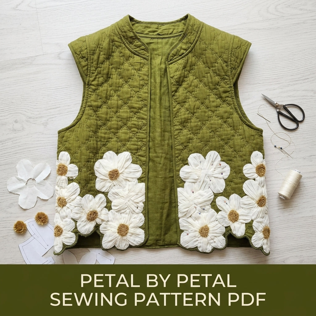 Daisy Appliqué Quilted Vest Sewing Pattern PDF – 3D Flower Quilted Waistcoat