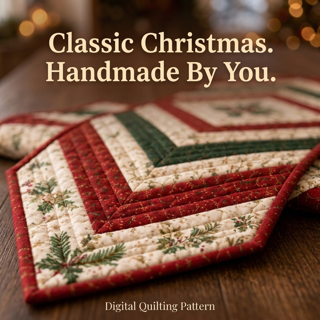 Christmas Table Runner & Placemats Quilt Pattern | Chevron Strip-Pieced Set of 5 | Beginner Quilting Project | PDF Instant Download