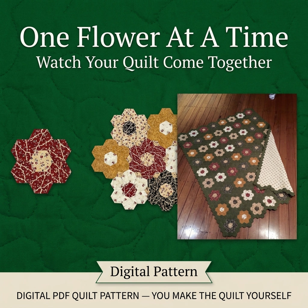Grandmother's Flower Garden Hexagon Quilt Pattern | English Paper Piecing Hexie Quilt | Vintage Rosette Design | PDF Instant Download