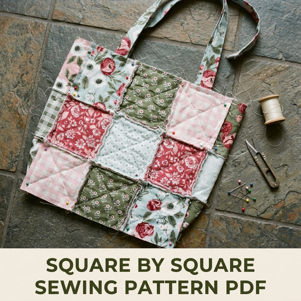 Rag Quilt Tote Sewing Pattern PDF – Easy Frayed Patchwork Bag