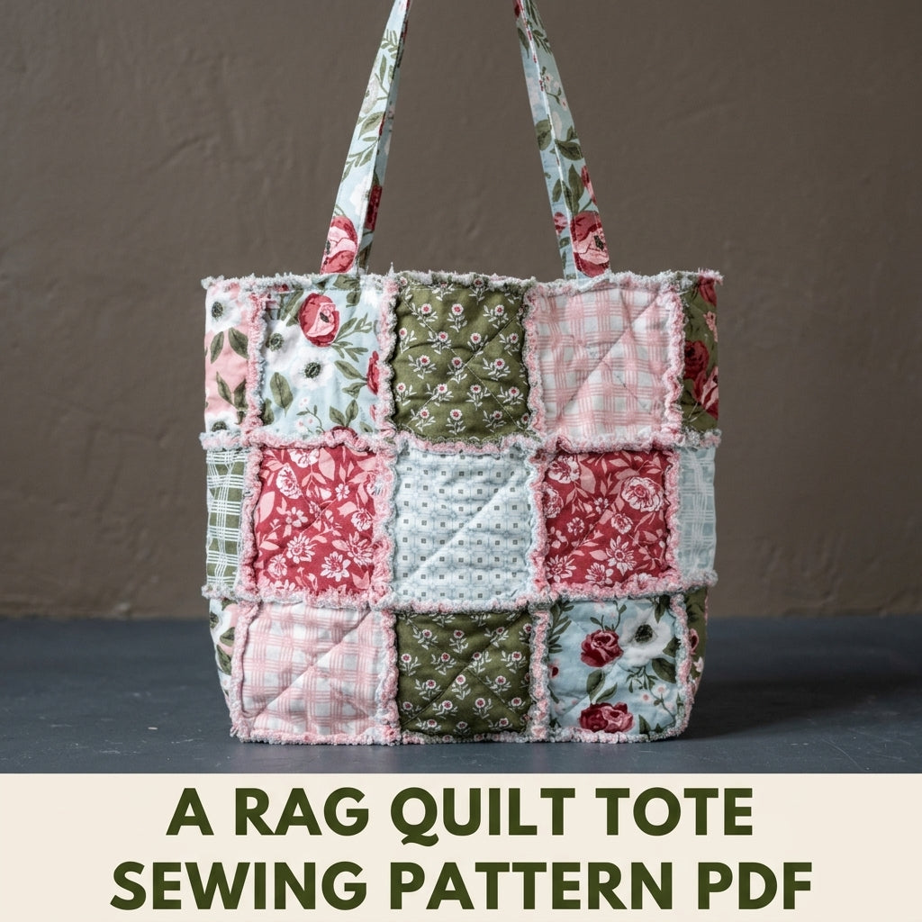 Rag Quilt Tote Sewing Pattern PDF – Easy Frayed Patchwork Bag