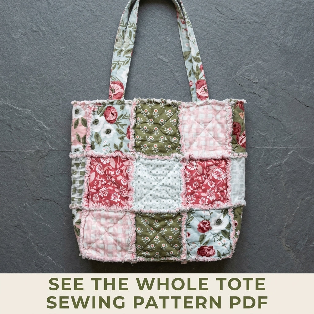 Rag Quilt Tote Sewing Pattern PDF – Easy Frayed Patchwork Bag
