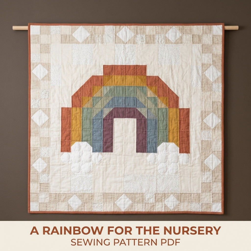 Rainbow Baby Quilt Pattern PDF – Boho Pieced Nursery Quilt with Clouds