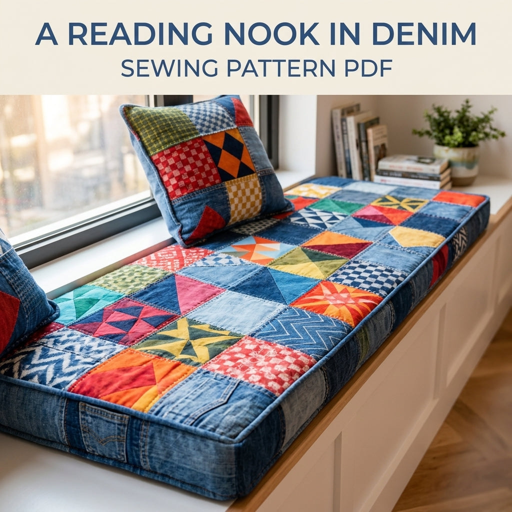 Denim Window Seat Cushion Sewing Pattern PDF – Upcycled Jeans Bench Pad