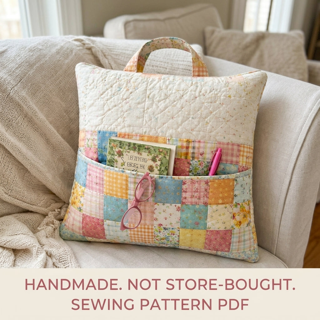 Patchwork Pocket Reading Pillow Sewing Pattern PDF – Book Pocket Cushion
