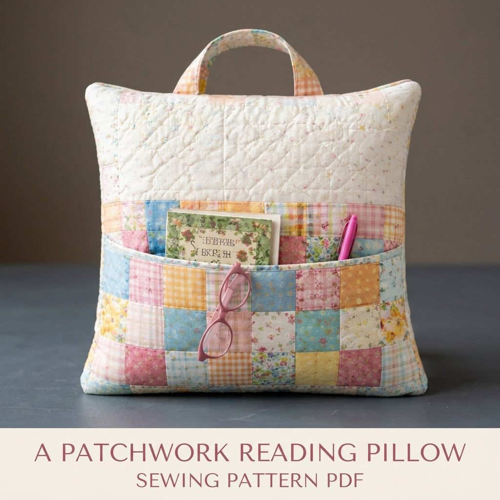 Patchwork Pocket Reading Pillow Sewing Pattern PDF – Book Pocket Cushion
