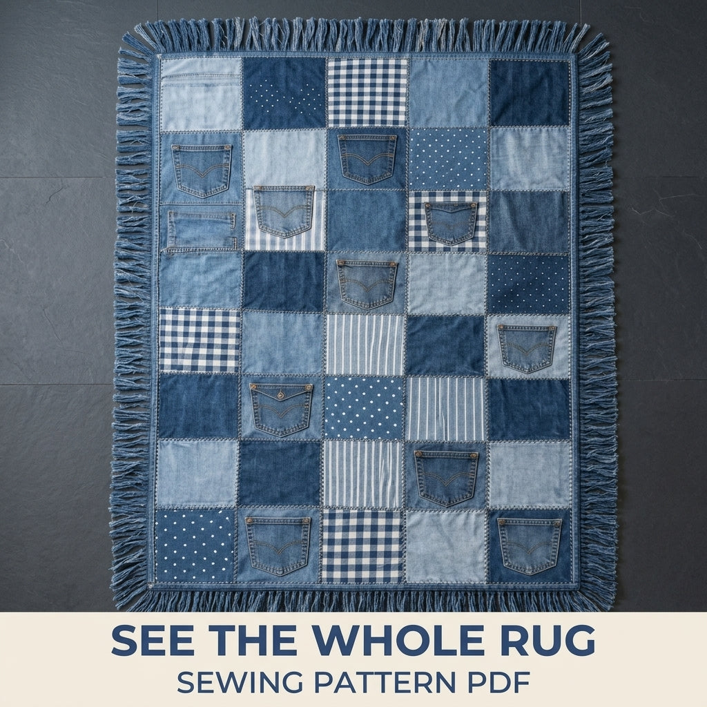 Denim Pocket Patchwork Rug Sewing Pattern PDF – Upcycled Jeans Area Rug