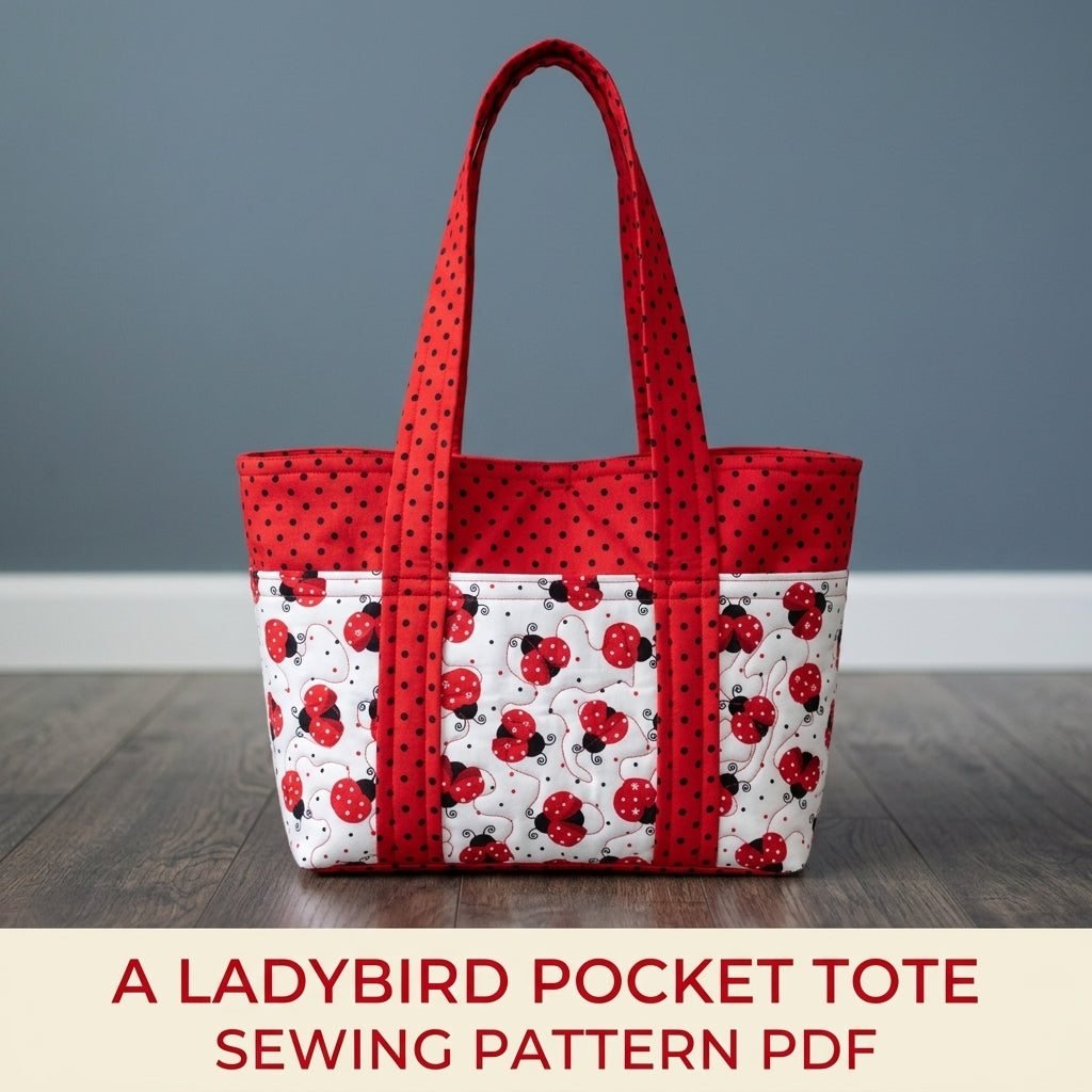 Ladybird Print Pocket Tote Sewing Pattern PDF – Quilted Tote Bag with Outside Pockets