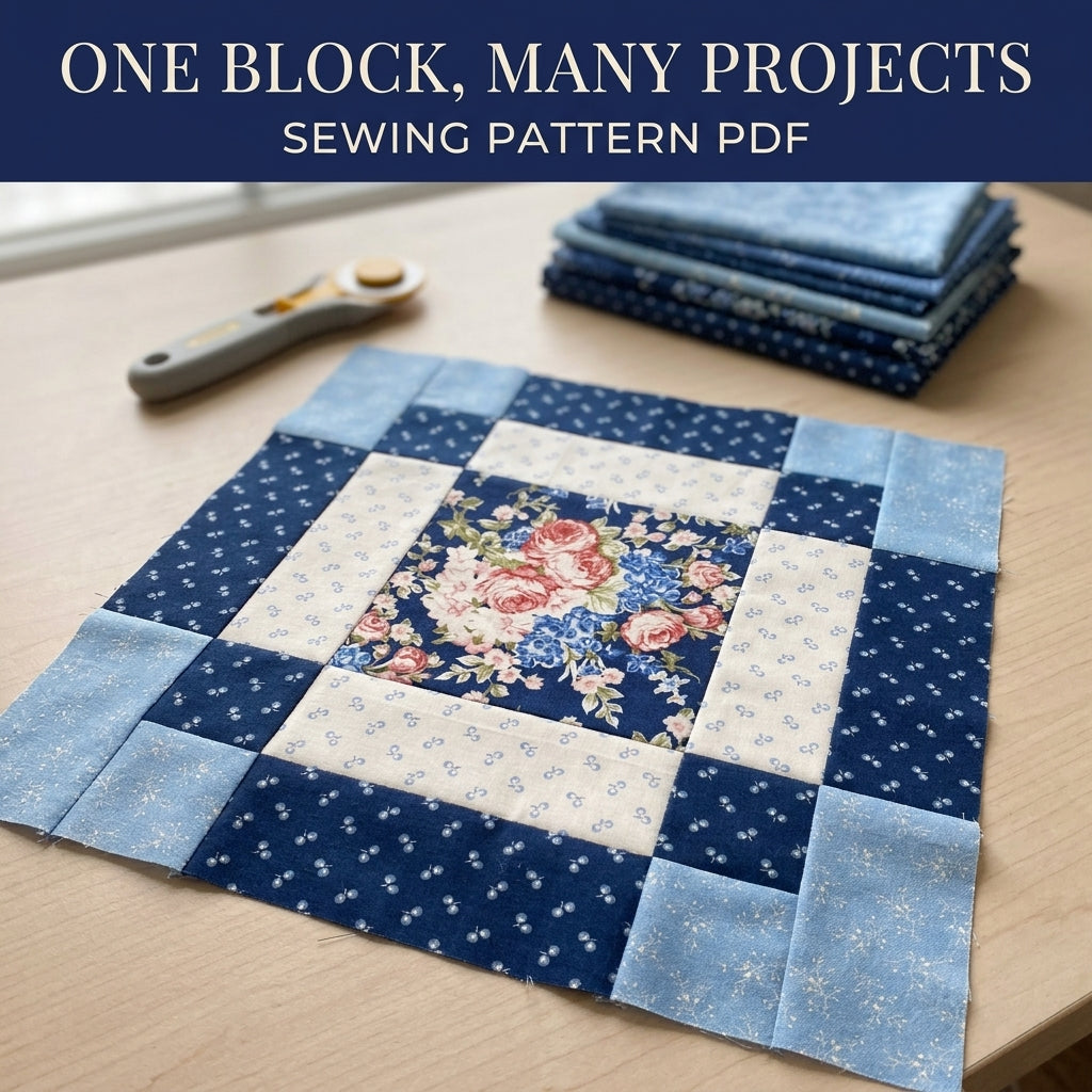 Rose Framed Square Quilt Block Pattern PDF – Easy Block for Quilts and Cushions
