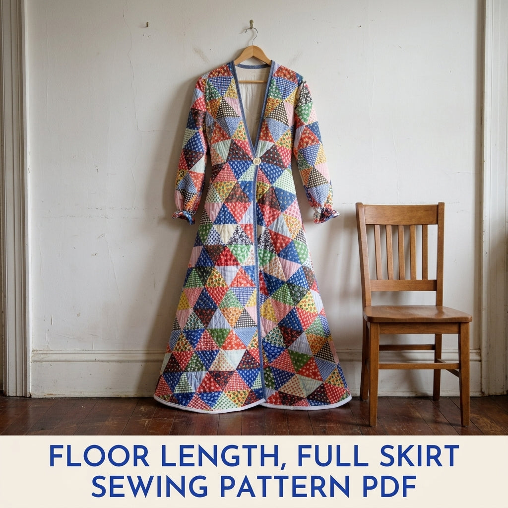 Triangle Patchwork Quilted Robe Sewing Pattern PDF – Floor-Length Calico Quilt Robe