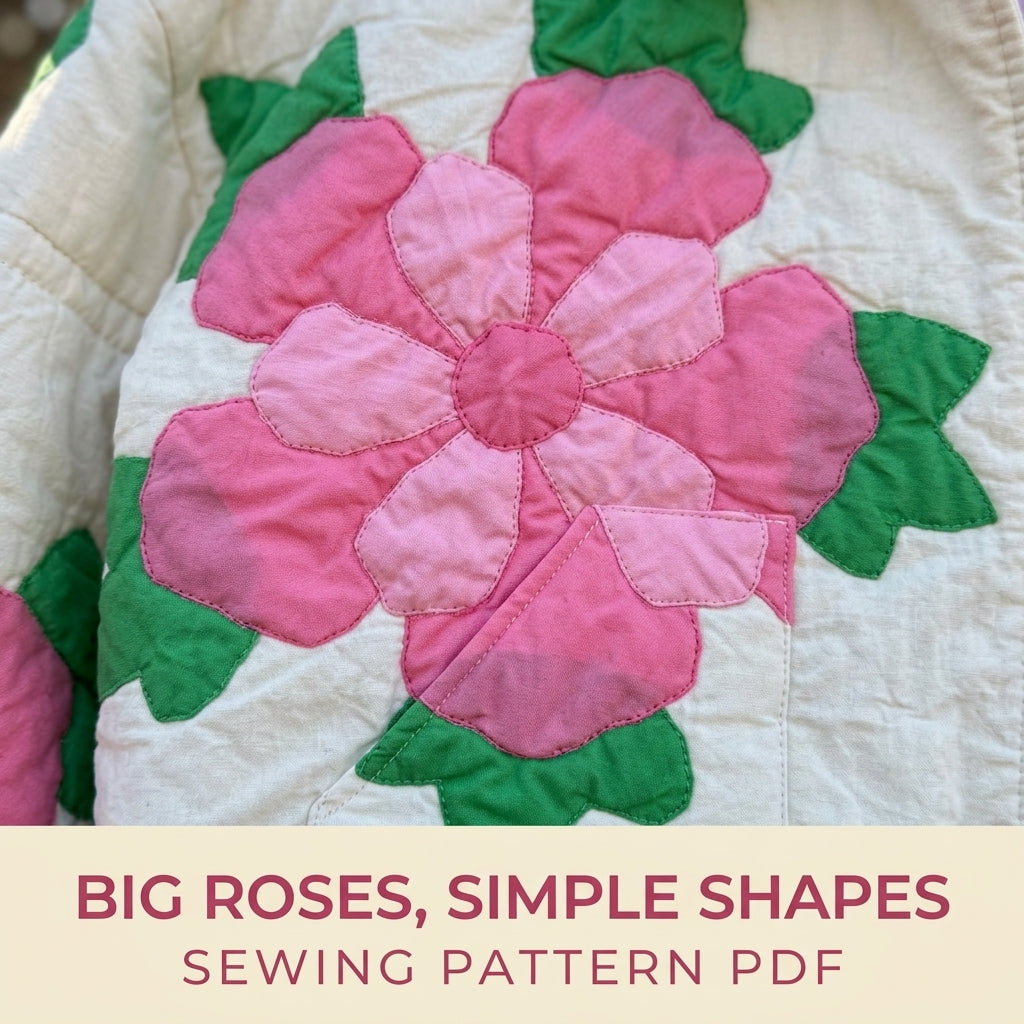 Rose Appliqué Quilted Jacket Sewing Pattern PDF – Cropped Quilt Jacket with Flowers