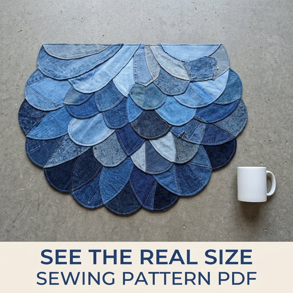 Denim Scallop Half Moon Rug Sewing Pattern PDF – Upcycled Jeans Doormat