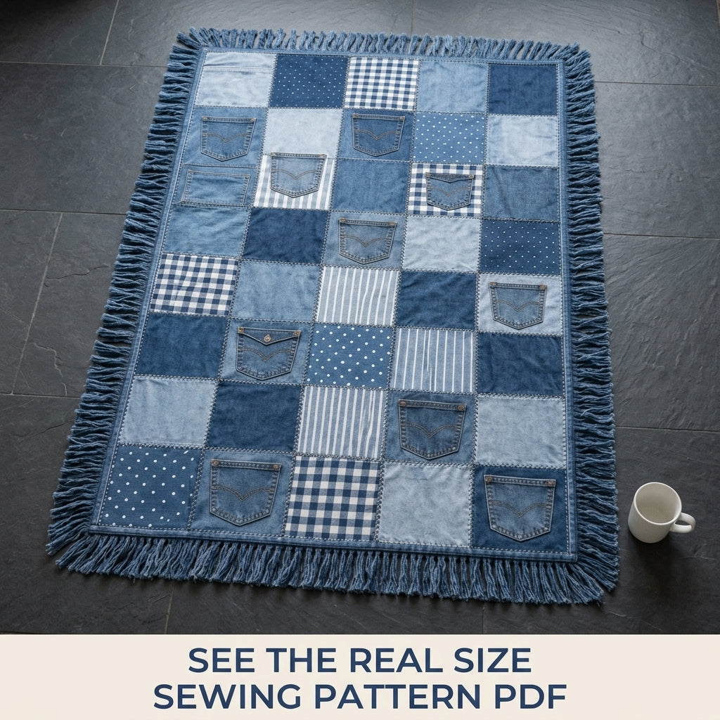 Denim Pocket Patchwork Rug Sewing Pattern PDF – Upcycled Jeans Area Rug