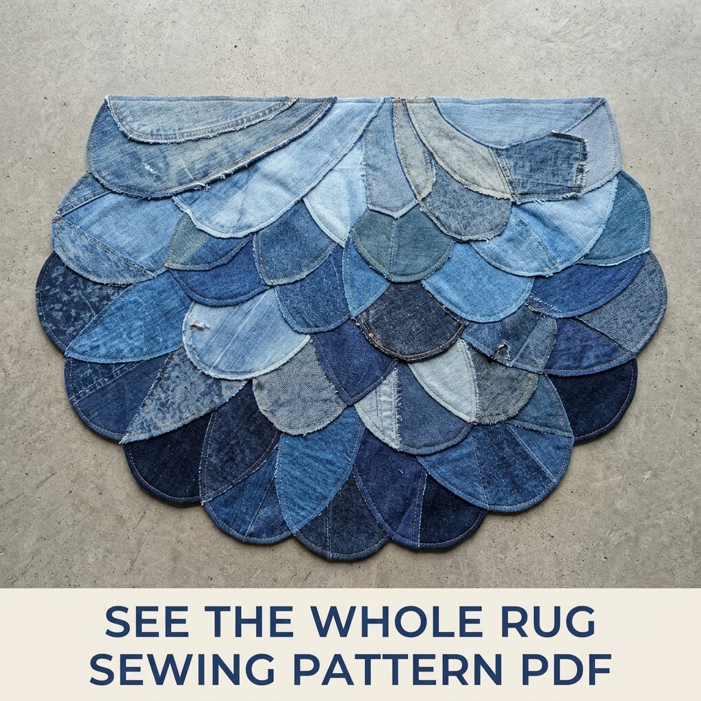 Denim Scallop Half Moon Rug Sewing Pattern PDF – Upcycled Jeans Doormat
