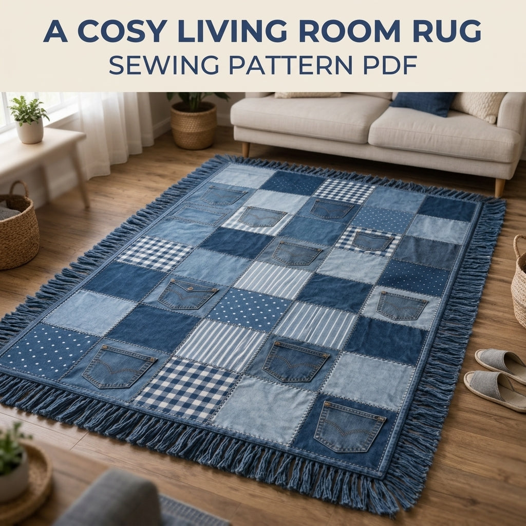 Denim Pocket Patchwork Rug Sewing Pattern PDF – Upcycled Jeans Area Rug