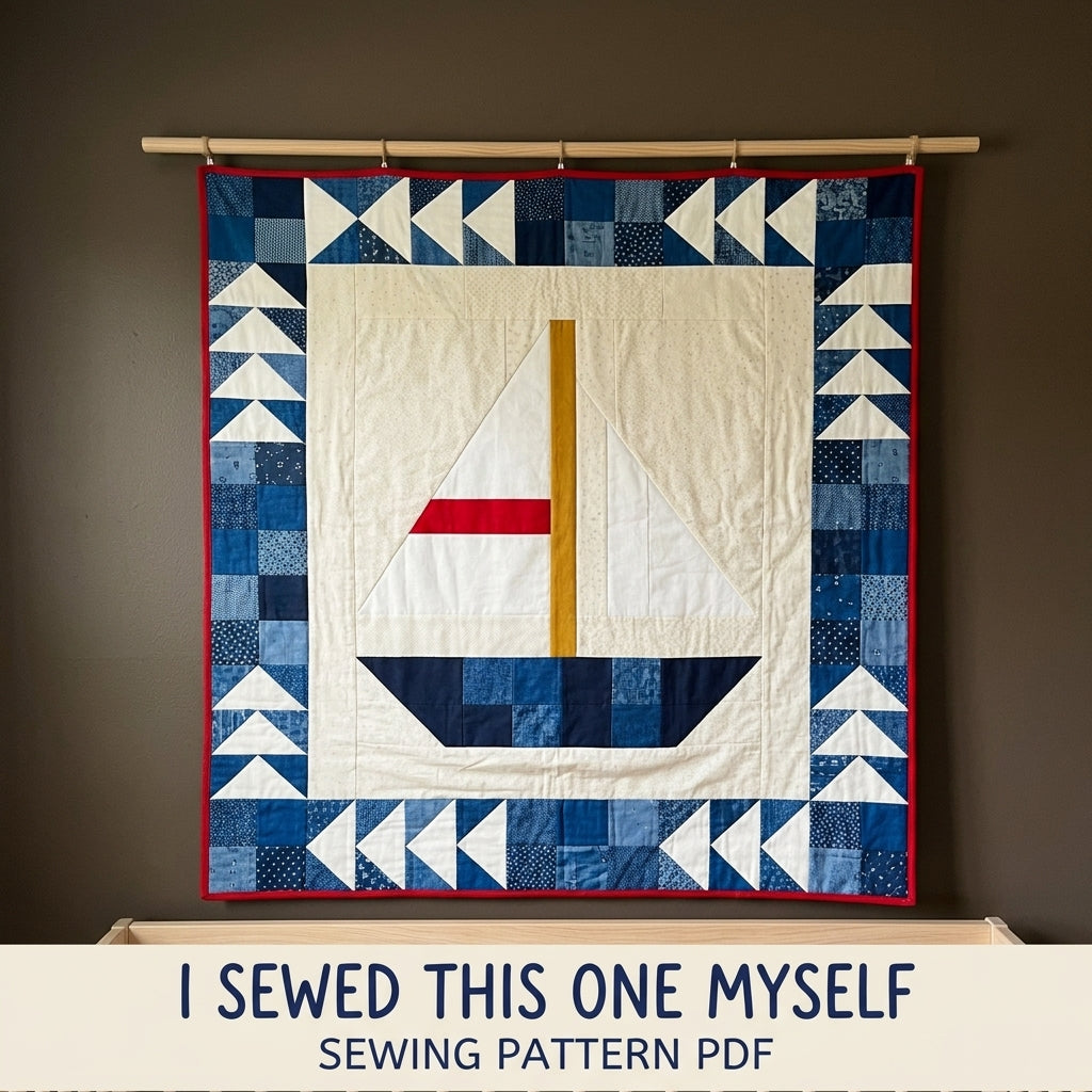 Sailboat Baby Quilt Pattern PDF – Nautical Pieced Nursery Quilt with Flying Geese Border