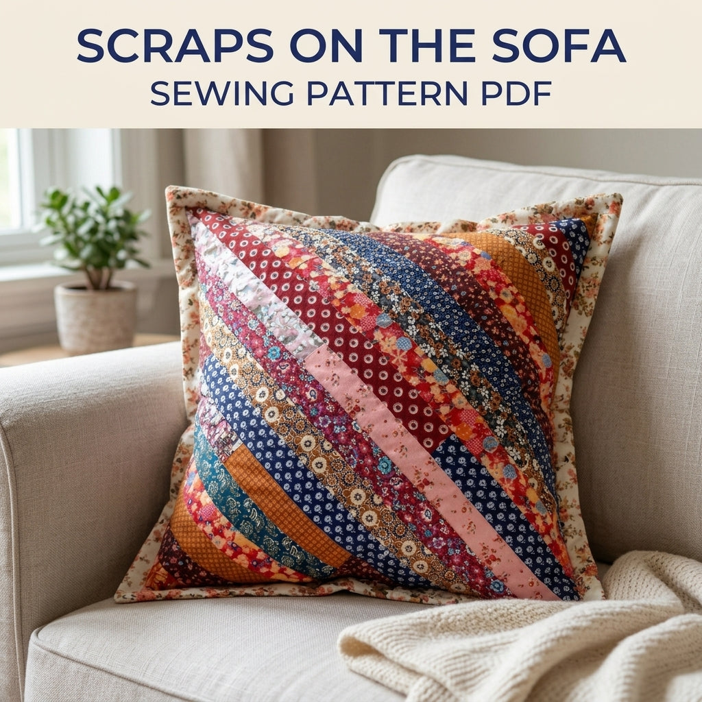 Diagonal String Patchwork Cushion Sewing Pattern PDF – Scrap Pillow Cover