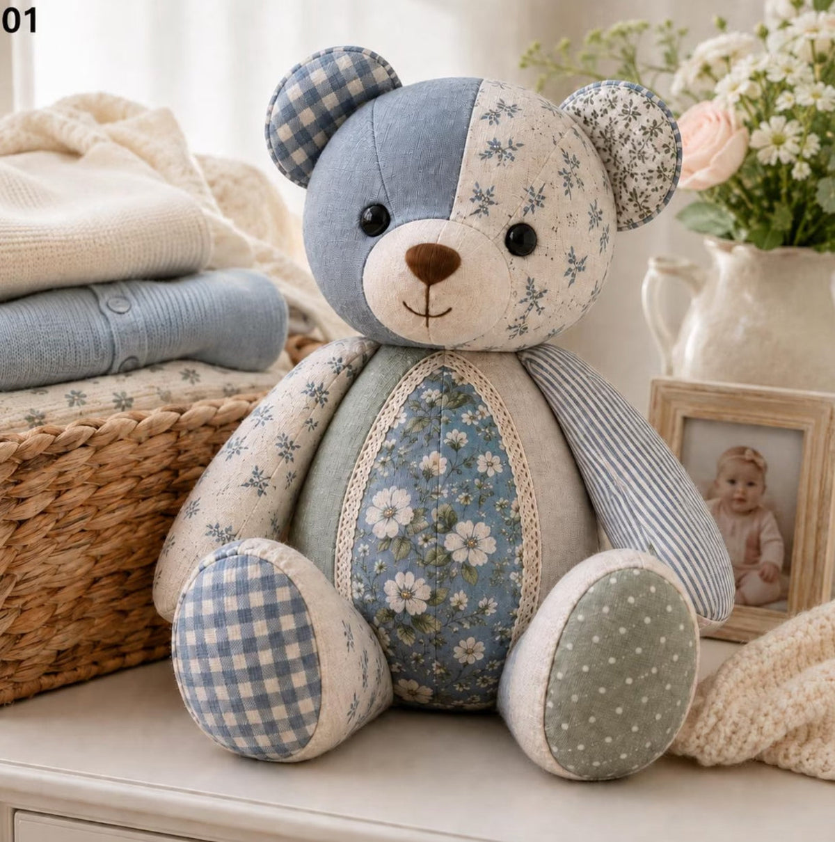 Memory Bear Sewing Pattern — Patchwork Teddy Made From Keepsake Fabrics, Full-Size Templates, PDF Download