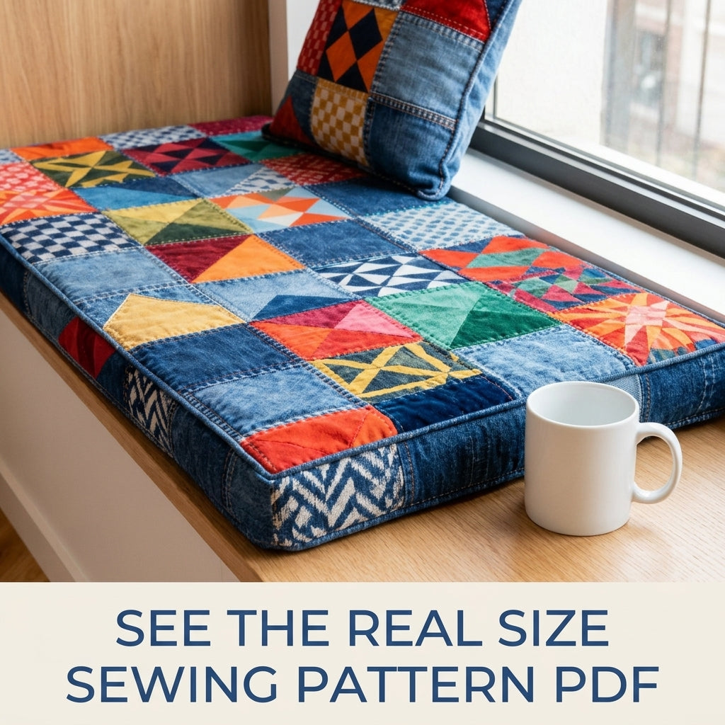 Denim Window Seat Cushion Sewing Pattern PDF – Upcycled Jeans Bench Pad