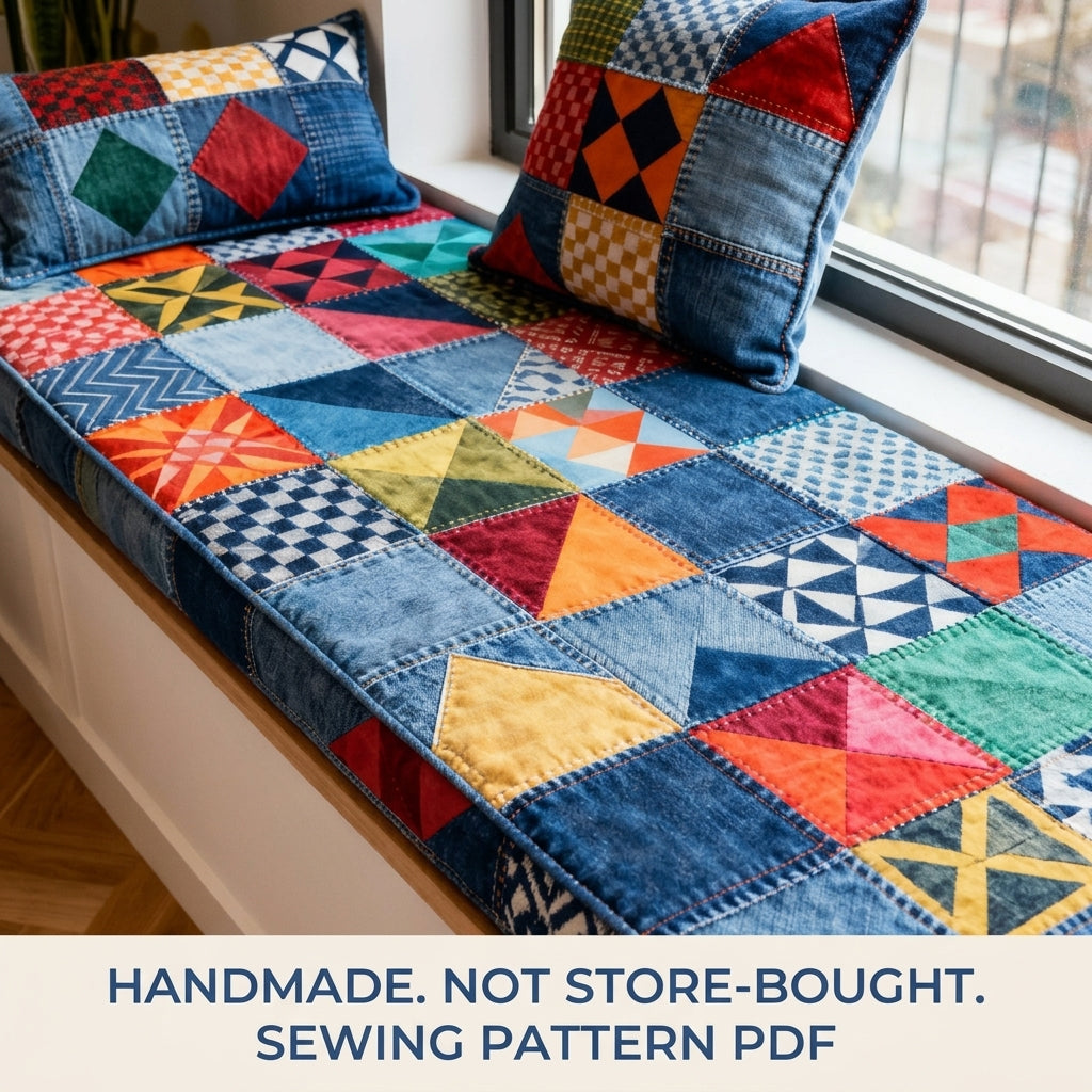 Denim Window Seat Cushion Sewing Pattern PDF – Upcycled Jeans Bench Pad