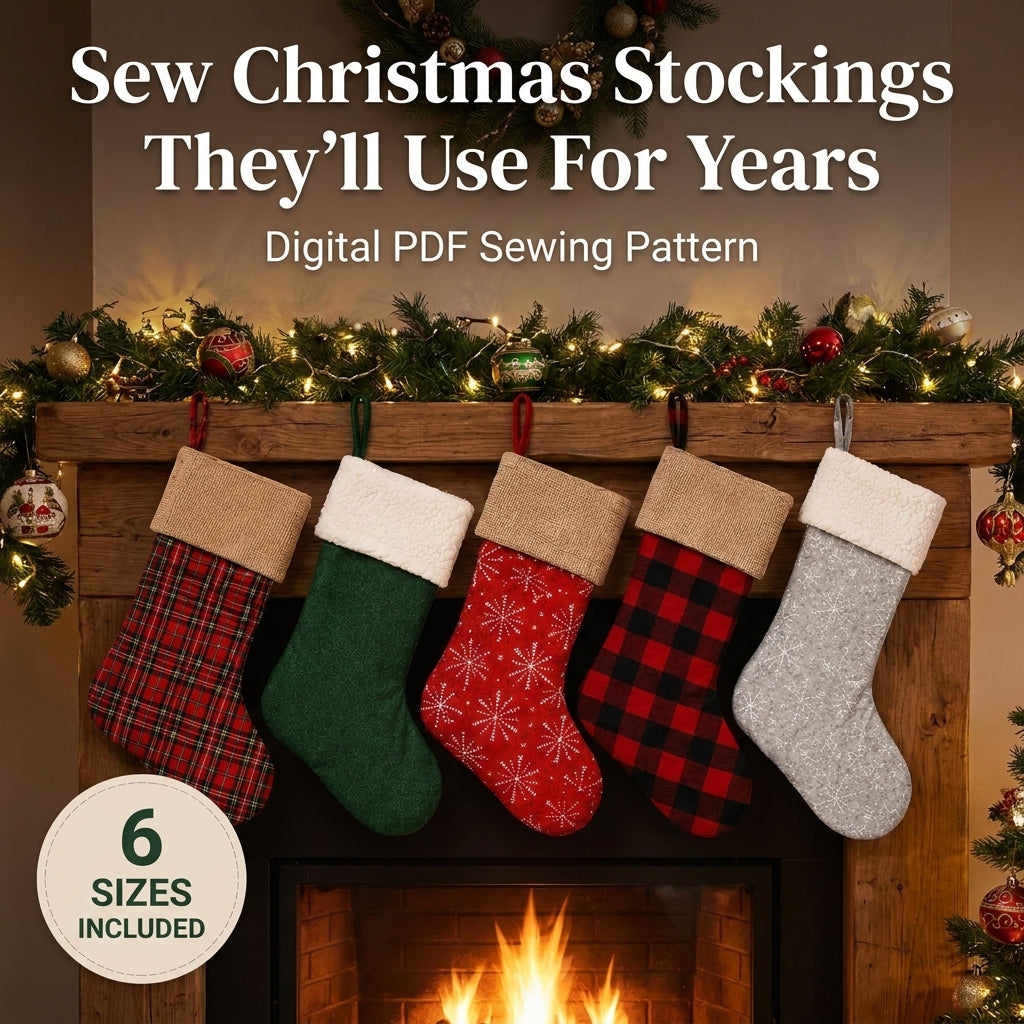 Fold-Over Christmas Stocking PDF Sewing Pattern | 6 Sizes XS to XXL | Lined Cuffed Stocking | Instant Download