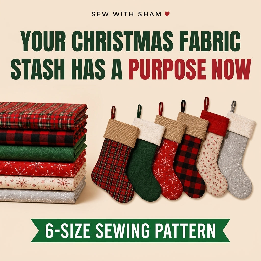 Fold-Over Christmas Stocking PDF Sewing Pattern | 6 Sizes XS to XXL | Lined Cuffed Stocking | Instant Download