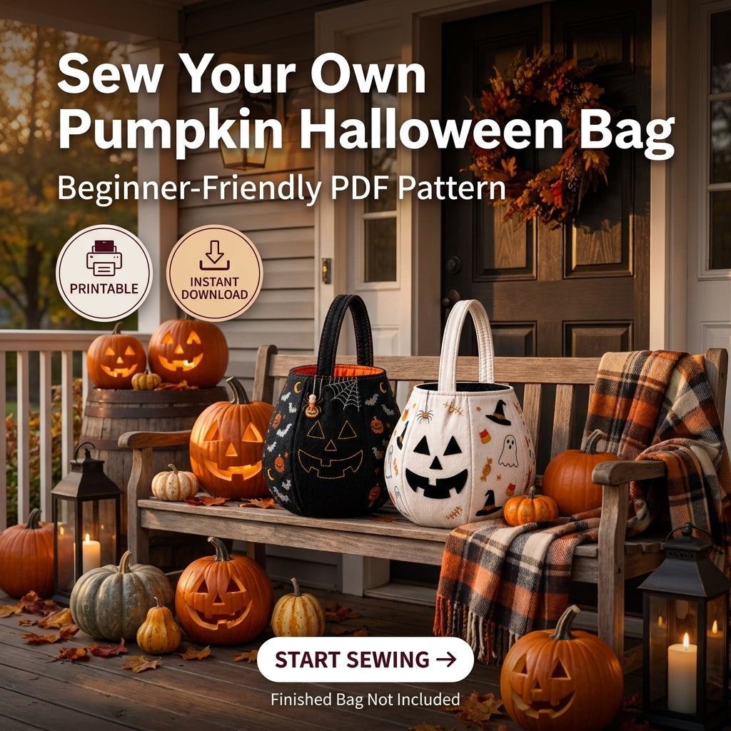 Halloween Trick-or-Treat Bag PDF Sewing Pattern | Jack-O'-Lantern Bucket Bag | 2 Colourways | Beginner Sewing Project | Instant Download