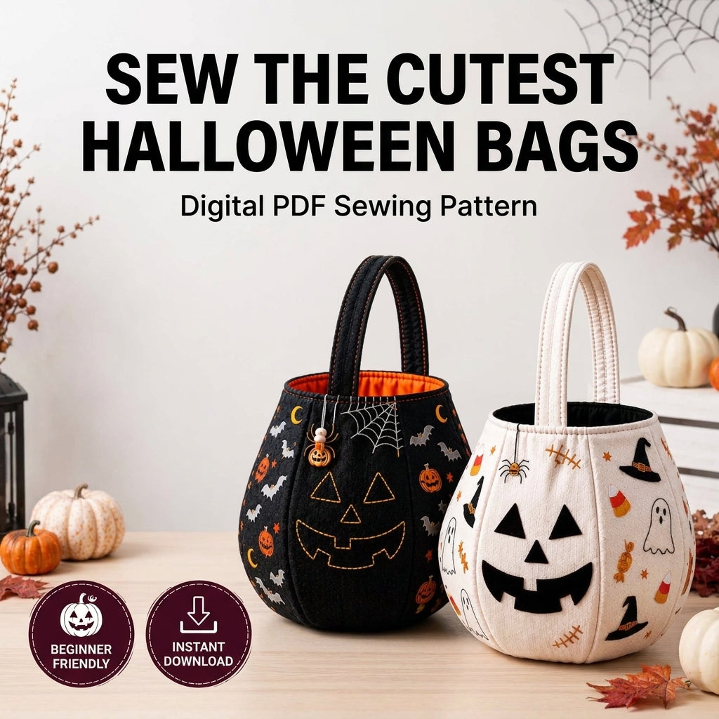 Halloween Trick-or-Treat Bag PDF Sewing Pattern | Jack-O'-Lantern Bucket Bag | 2 Colourways | Beginner Sewing Project | Instant Download