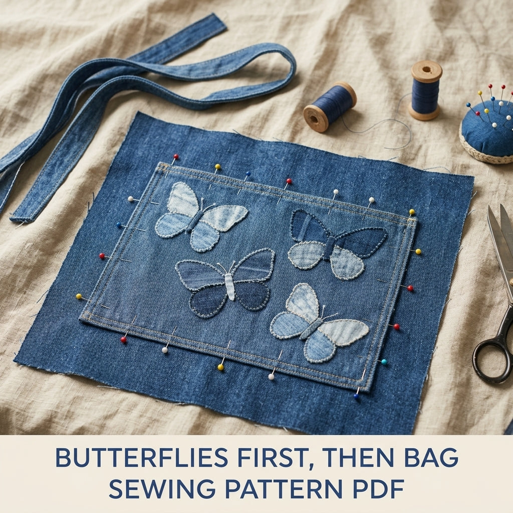 Denim Butterfly Zip Tote Sewing Pattern PDF – Upcycled Jeans Bag with Butterfly Appliqué