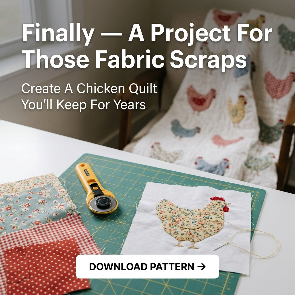 Chicken Quilt Pattern | Appliqué Hen Block Quilt in Gingham & Calico | Beginner Farmhouse Quilt | PDF Instant Download