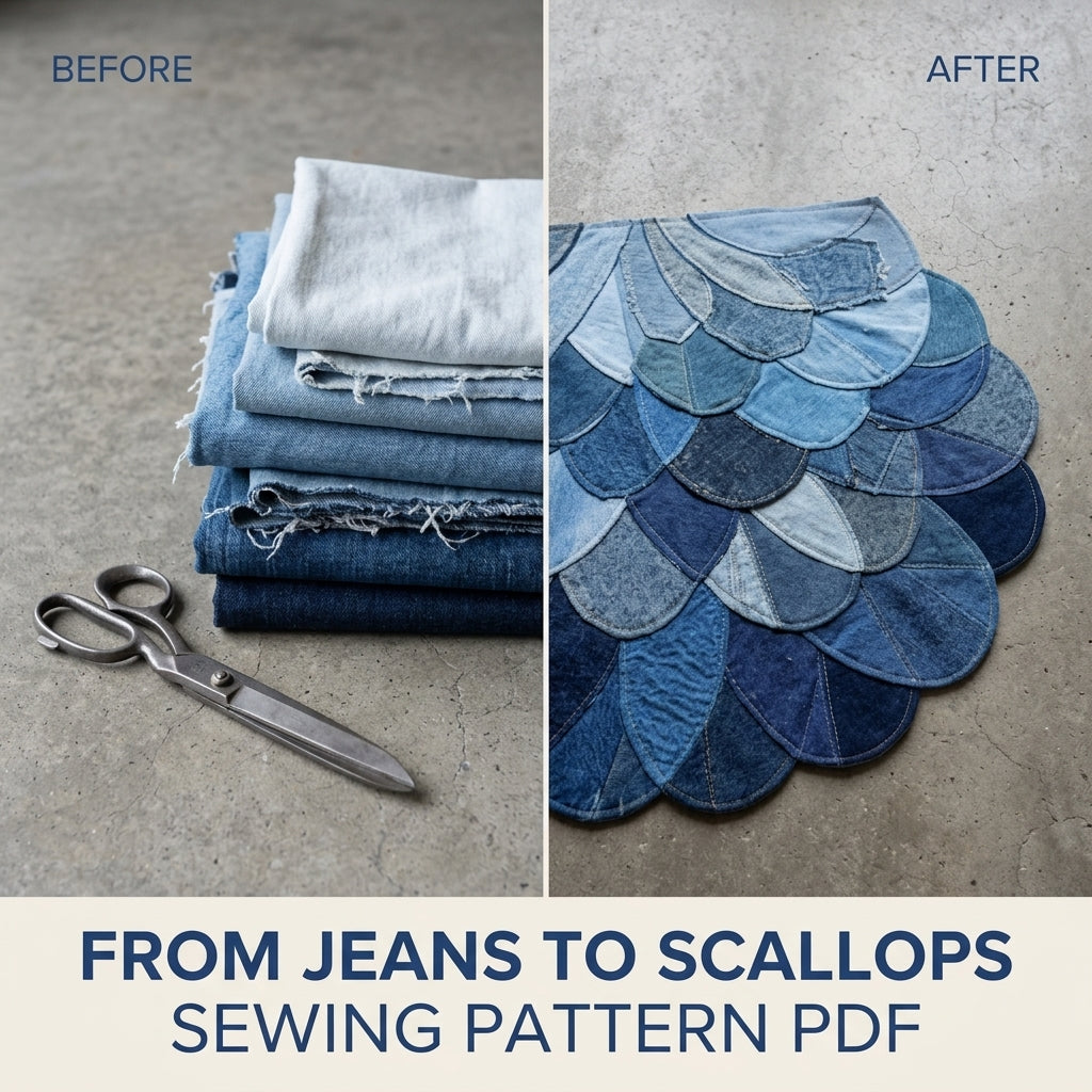 Denim Scallop Half Moon Rug Sewing Pattern PDF – Upcycled Jeans Doormat