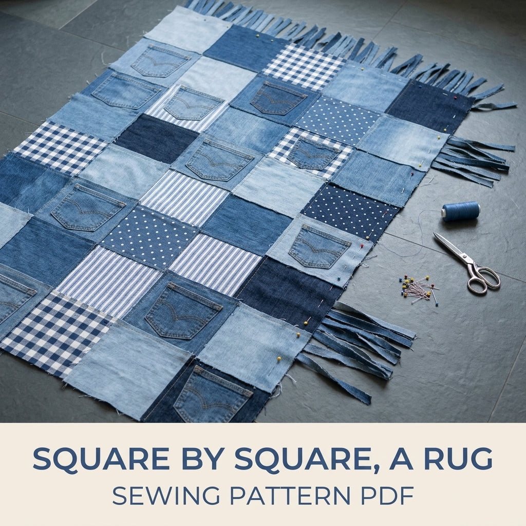 Denim Pocket Patchwork Rug Sewing Pattern PDF – Upcycled Jeans Area Rug