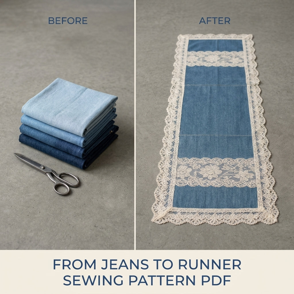 Denim Lace Table Runner Sewing Pattern PDF – Upcycled Jeans Table Decor