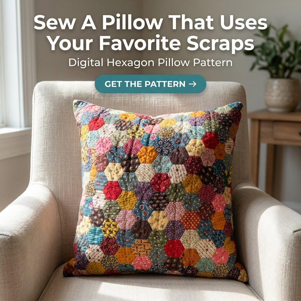 Scrappy Hexagon Cushion Pattern | English Paper Piecing Hexie Pillow Cover | Beginner Hand-Sewing Project | PDF Instant Download