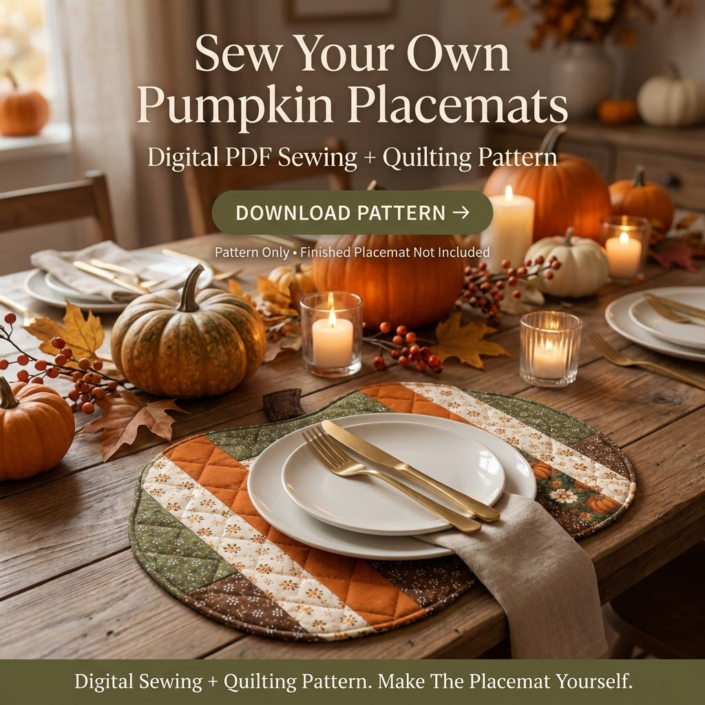 Pumpkin Placemat Pattern — Quilted Log Cabin Placemat in Pumpkin Shape, 2 Sizes, Beginner Friendly, PDF Download