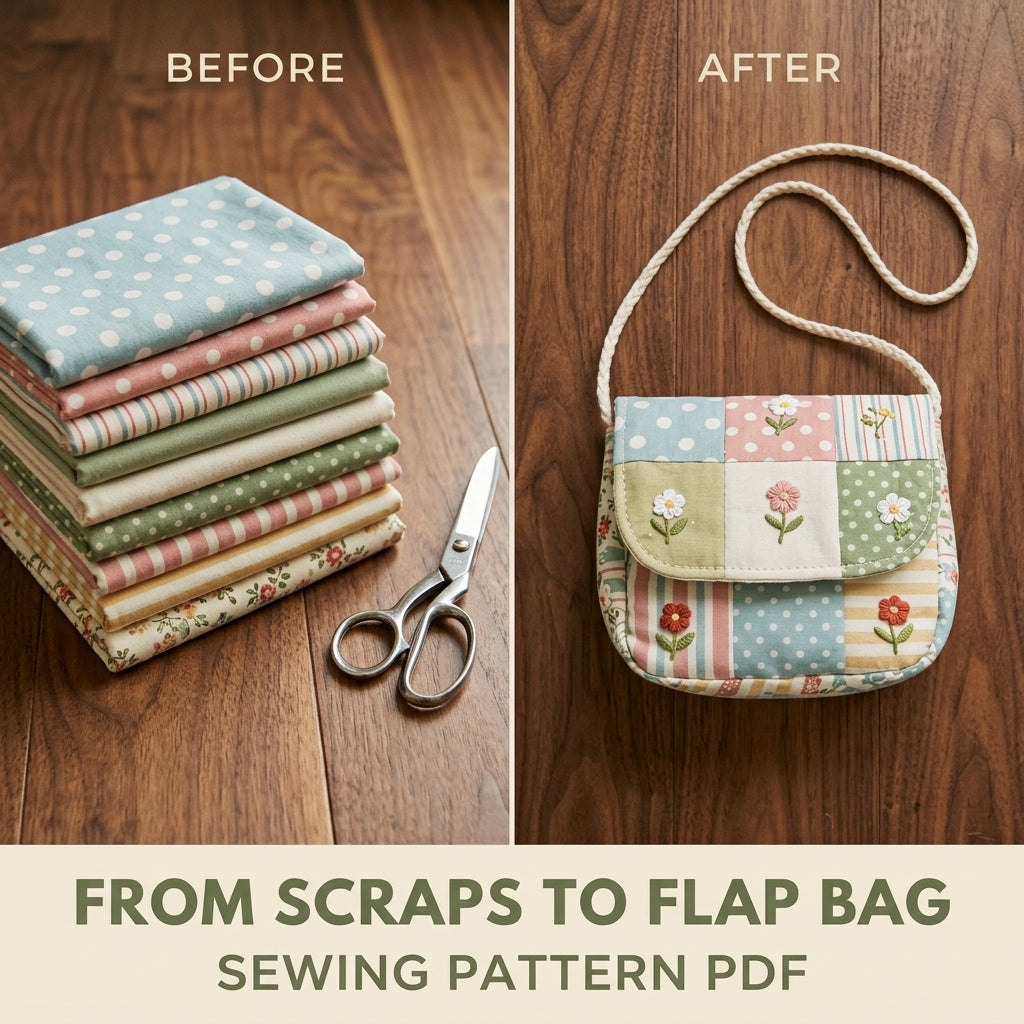 Embroidered Patchwork Flap Bag Sewing Pattern PDF – Small Crossbody with Flowers