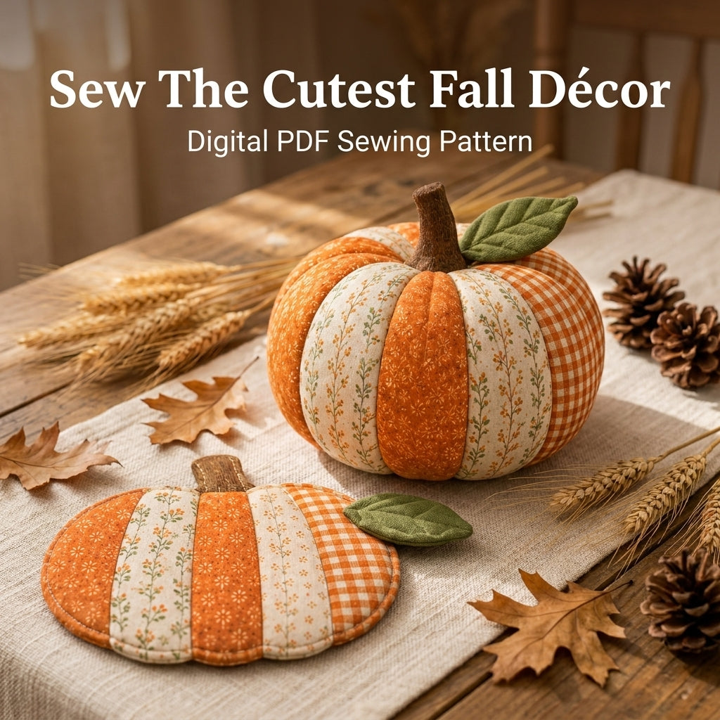 Patchwork Pumpkin Sewing Pattern — 3D Fabric Pumpkin and Flat Décor Mat, Two Projects, Beginner Friendly, PDF Download