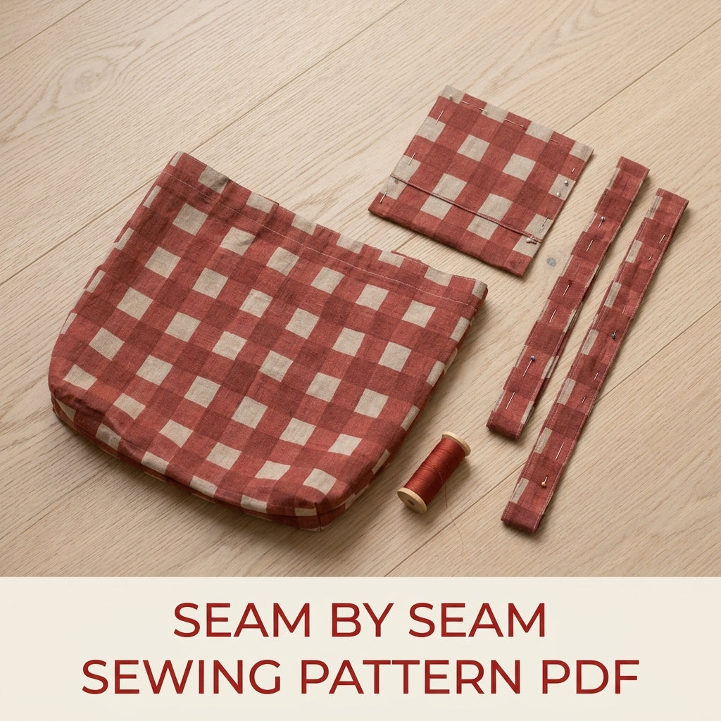 Gingham Tote Bag Sewing Pattern PDF – Linen Tote with Patch Pocket