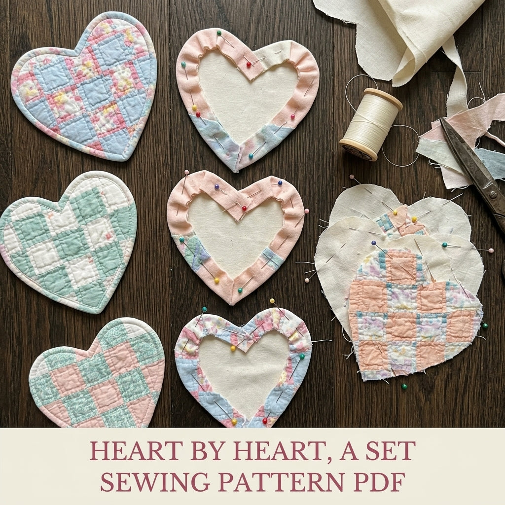 Patchwork Heart Coasters Sewing Pattern PDF – Quilted Heart Mug Rugs from Scraps