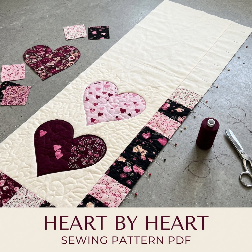 Heart  Appliqué Table Runner Sewing Pattern PDF – Valentine Appliqué Quilted Runner