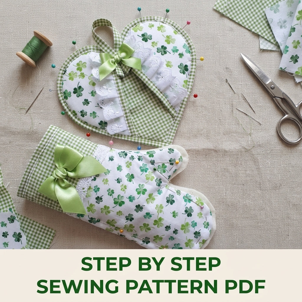 Shamrock Pot Holder and Oven Mitt Set Sewing Pattern PDF – Heart Pot Holder