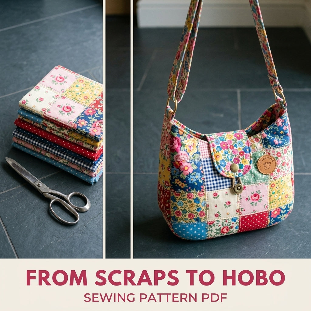 Floral Patchwork Hobo Bag Sewing Pattern PDF – Scrap Quilt Shoulder Bag