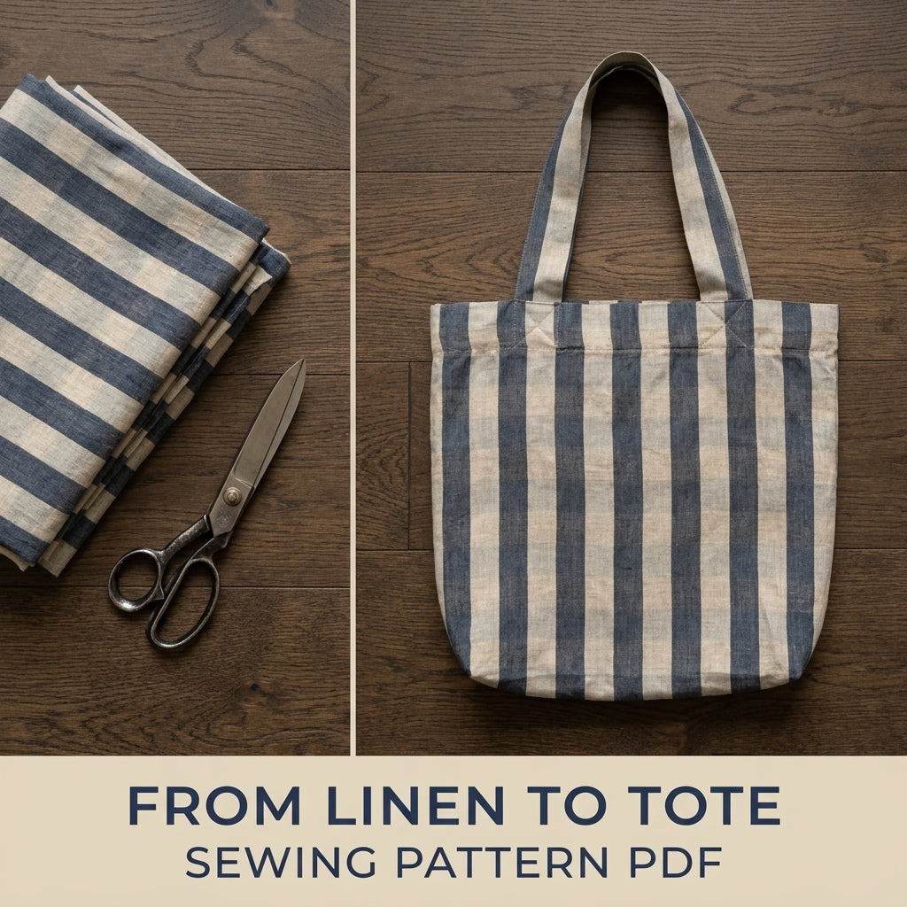 Striped Linen Tote Bag Sewing Pattern PDF – Easy Striped Shoulder Tote