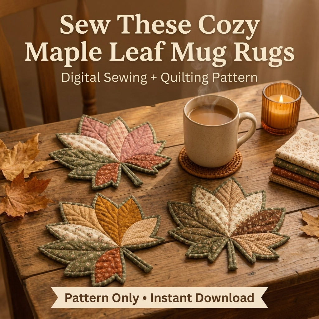 Maple Leaf Mug Rug Pattern — Quilted Autumn Coaster in 2 Sizes, Beginner Friendly, PDF Download
