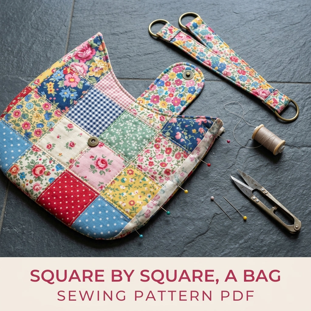Floral Patchwork Hobo Bag Sewing Pattern PDF – Scrap Quilt Shoulder Bag