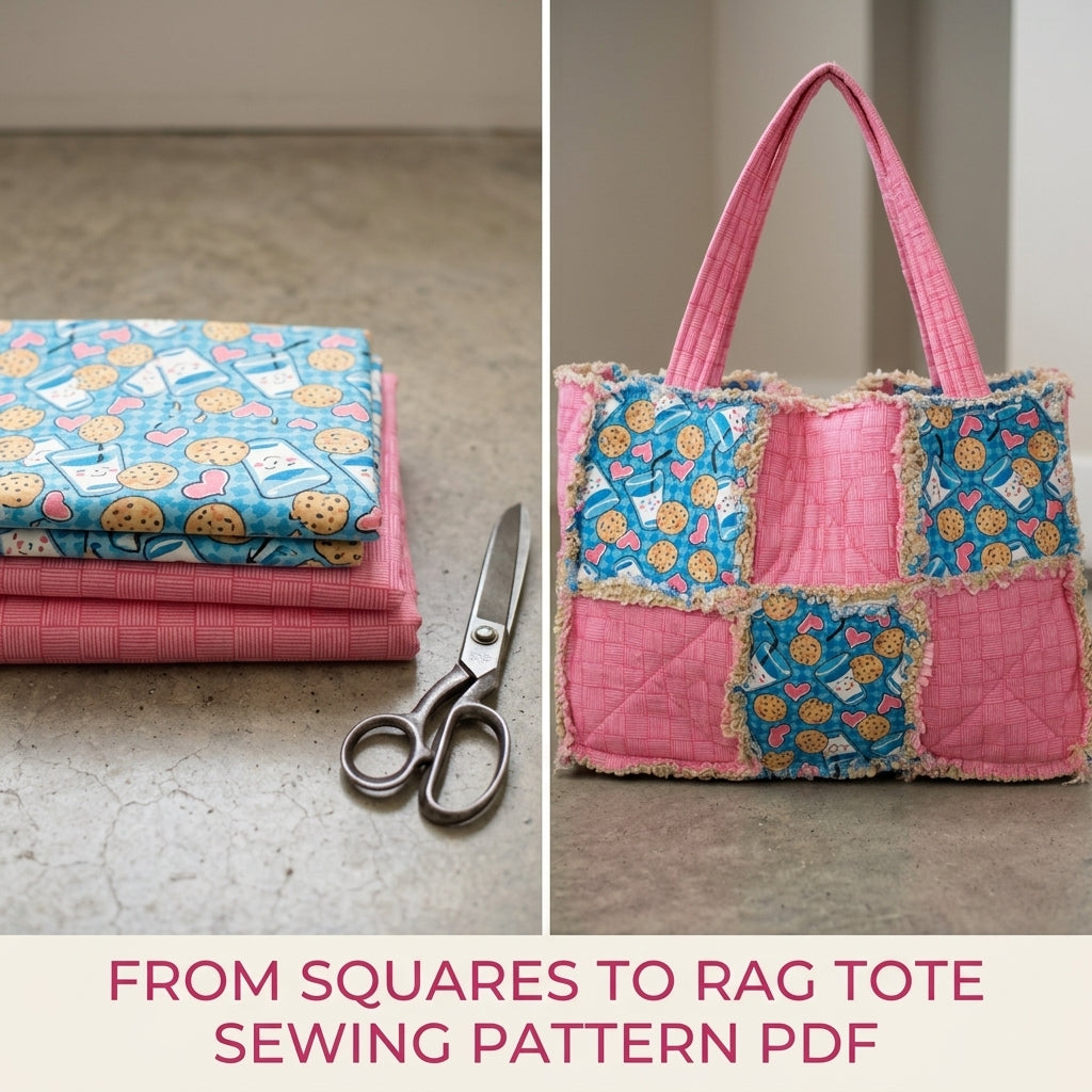 Rag Quilt Patchwork Tote Sewing Pattern PDF – Easy Frayed Seam Bag